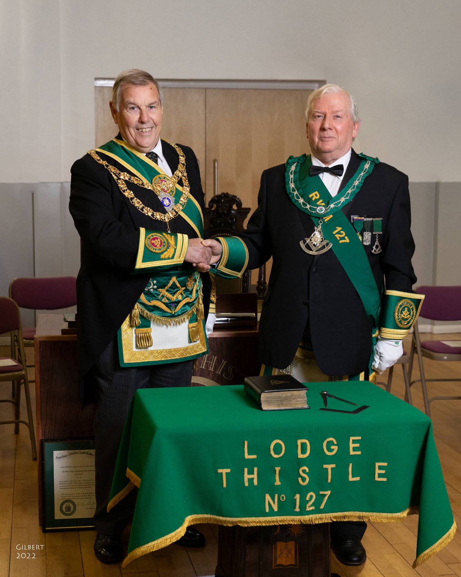The Grand Master Mason with the RWM at the 250th anniversary